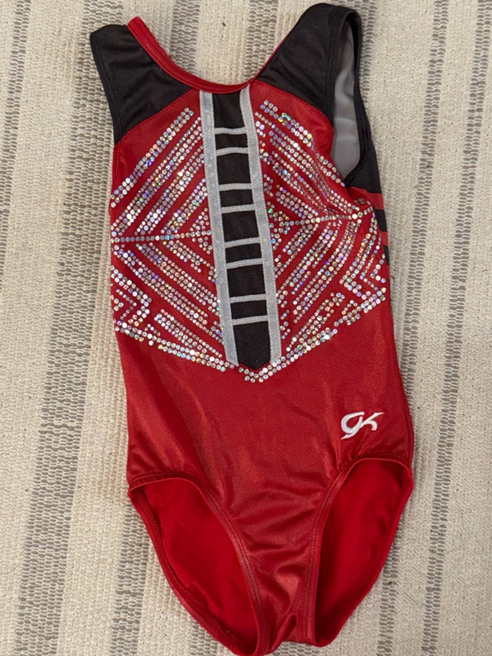 GK Red and Black Rhinestone Gymnastics Leotard